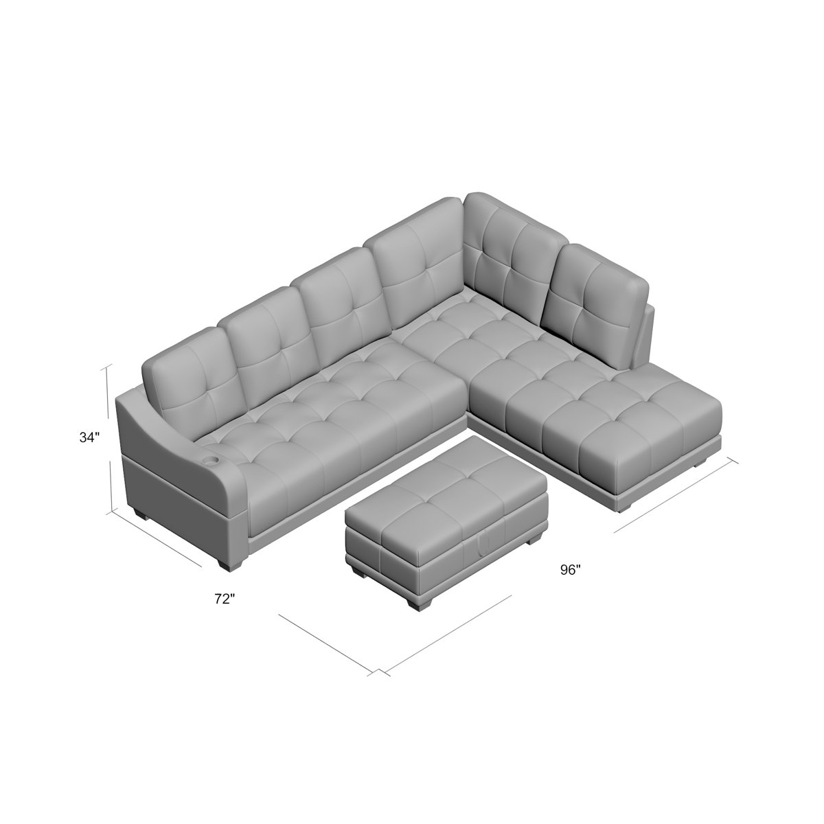 Latitude Run® Turnham 96" Wide Faux Leather Sofa & Chaise with Ottoman